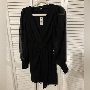 Black wrap sheer sleeve dress